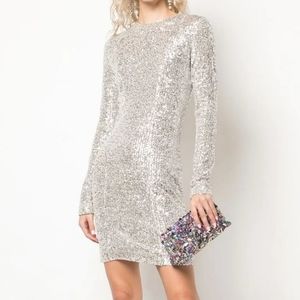 Galvan London Metallic Long Sleeve Cocktail Dress